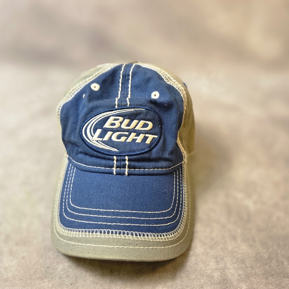 Bud Light Baseball Cap Hat Navy Blue Olive Green Contrast Stitch Adjustable 2016